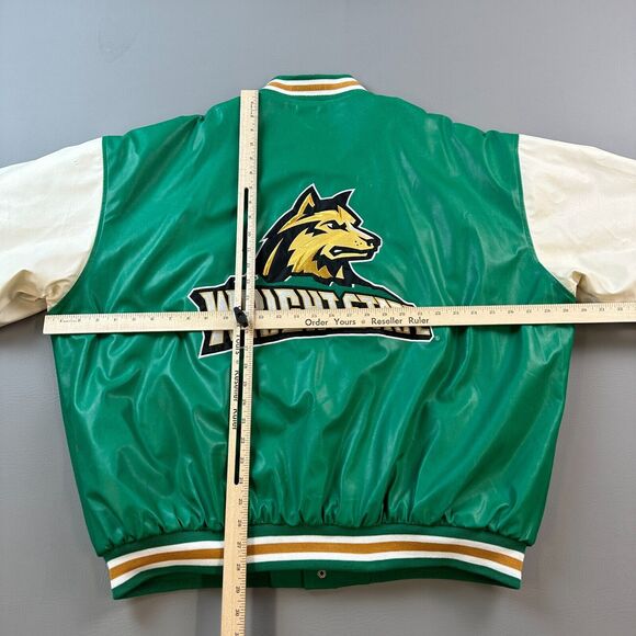 Vintage Wright State Raiders Jacket Mens 2XL Green Steve & Barrys WSU Letterman - Picture 13 of 16